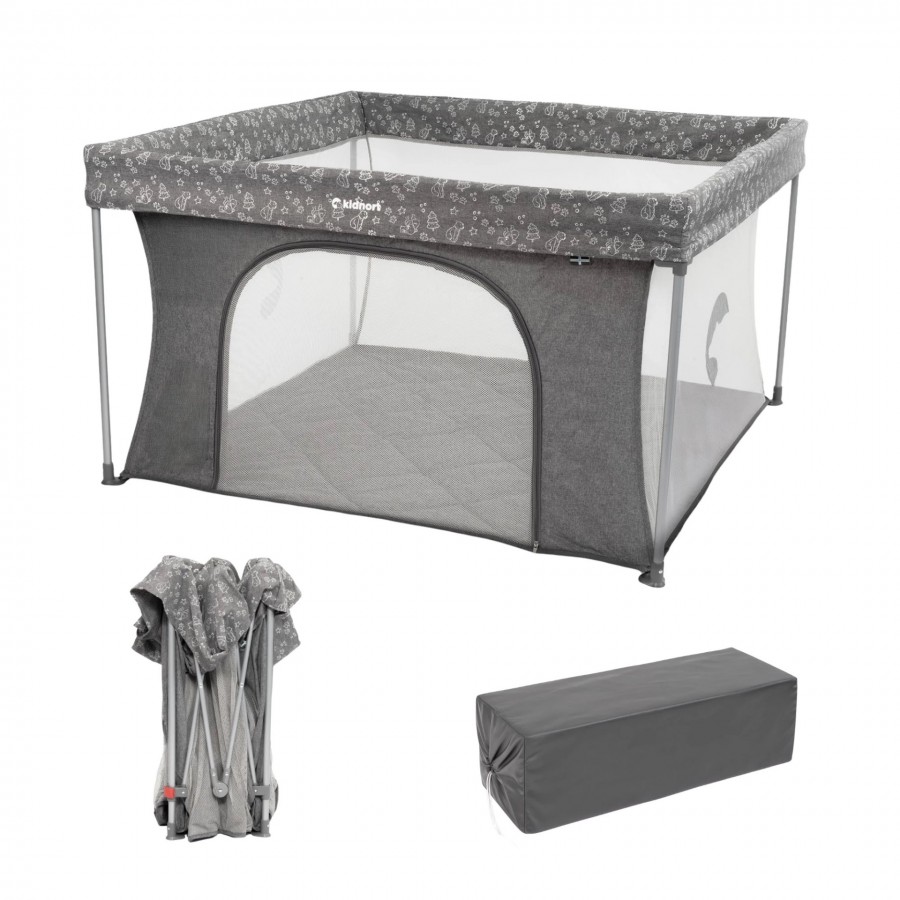 Kidnort Snoen Πτυσσόμενο Πάρκο για μωρά ορθογώνιο 126×126 Playzen Grey (KID000078)