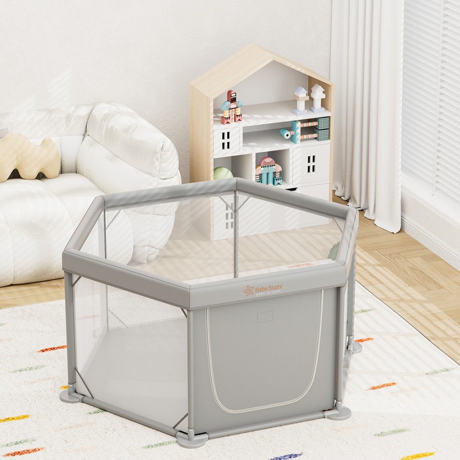 BebeStars Πάρκο Πολύγωνο με Στρώμα  Neestilo Γκρι (889-100)
