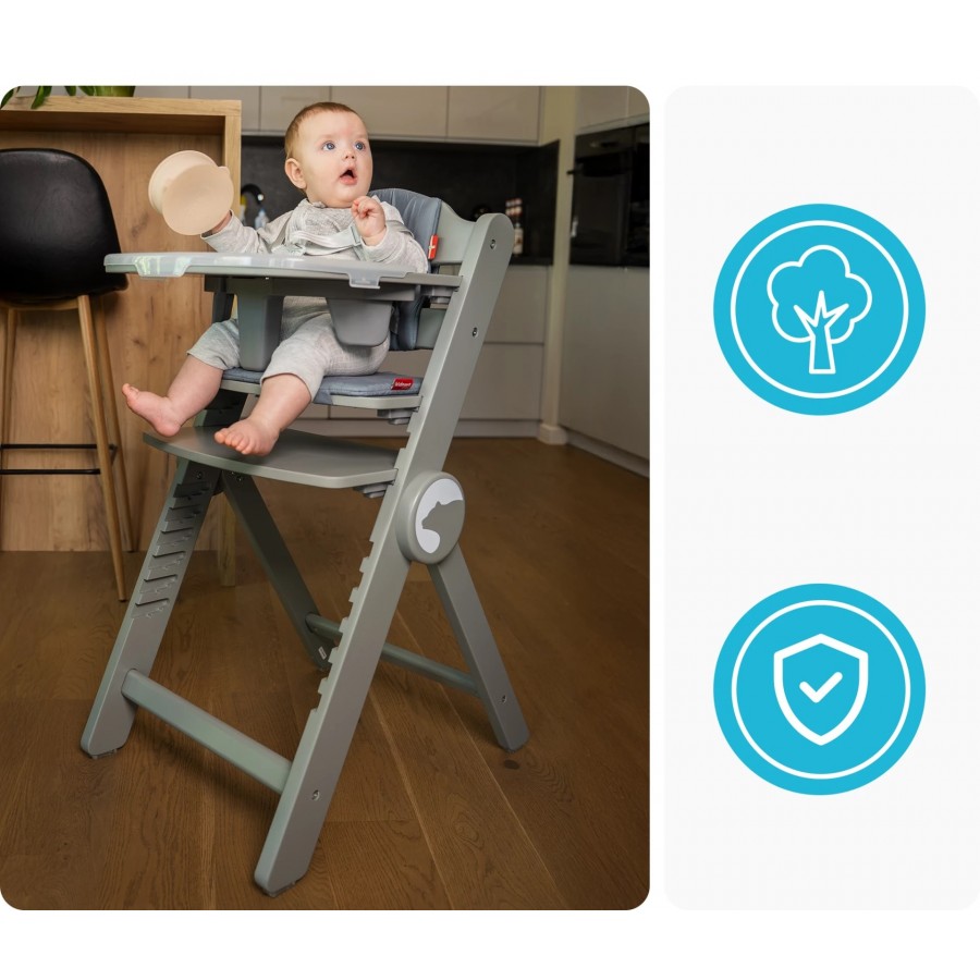 Kidnort Καρέκλα Φαγητού Drommer Unique Ξύλινο Grey  (KNKRZ000014)