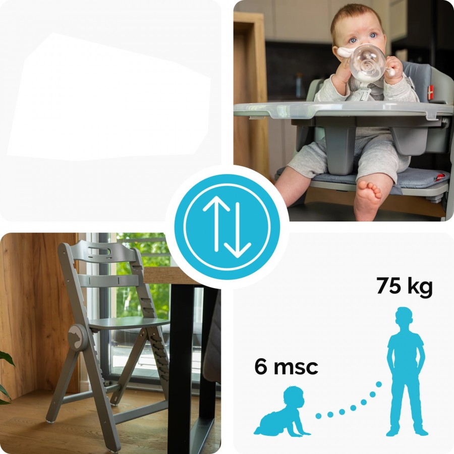 Kidnort Καρέκλα Φαγητού Drommer Unique Ξύλινο Grey  (KNKRZ000014)