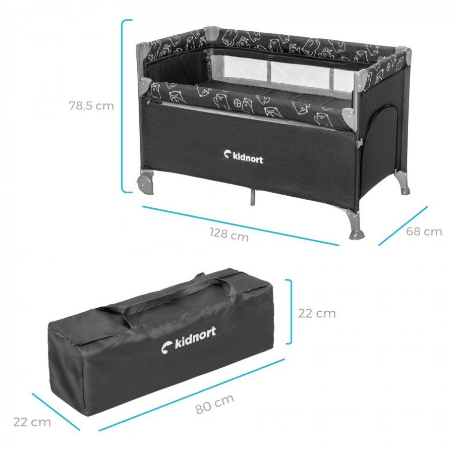  Kidnort Παρκοκρέβατο Naste Light Grey (KNLOZ000007)