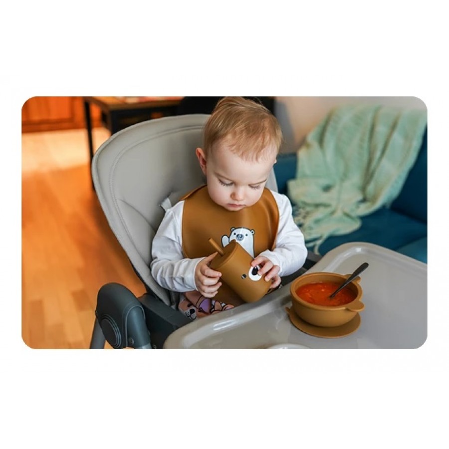 Kidnort Ποτήρι Σιλικόνης Retter με Καλαμάκι 200ml Brown (KNSIL000007)