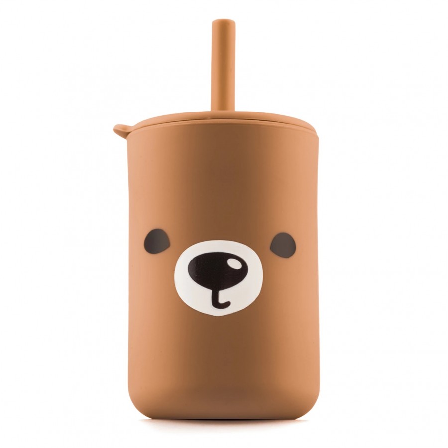 Kidnort Ποτήρι Σιλικόνης Retter με Καλαμάκι 200ml Brown (KNSIL000007)