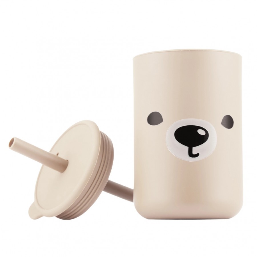 Kidnort Ποτήρι Σιλικόνης Retter με Καλαμάκι 200ml Beige (KNSIL000008)