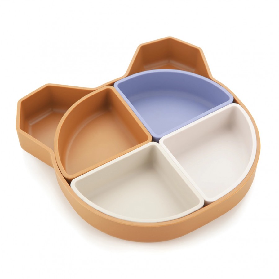 Kidnort Πιάτο σιλικόνης Retter Brown με 4 αποσπόμενα μπολάκια 4in1 (KNSIL000018)