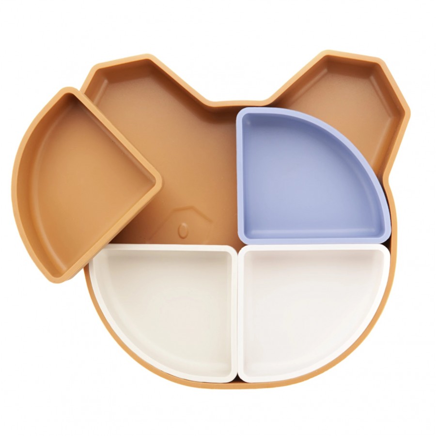 Kidnort Πιάτο σιλικόνης Retter Brown με 4 αποσπόμενα μπολάκια 4in1 (KNSIL000018)