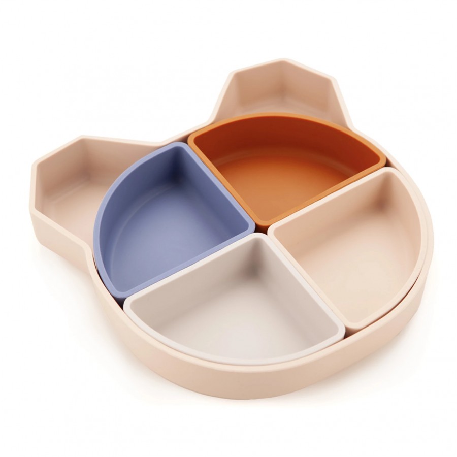 Kidnort Πιάτο σιλικόνης Retter Beige με 4 αποσπόμενα μπολάκια 4in1 (KNSIL000019)