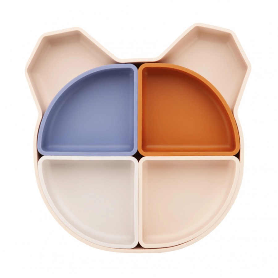 Kidnort Πιάτο σιλικόνης Retter Beige με 4 αποσπόμενα μπολάκια 4in1 (KNSIL000019)