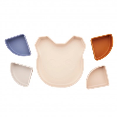 Kidnort Πιάτο σιλικόνης Retter Beige με 4 αποσπόμενα μπολάκια 4in1 (KNSIL000019)