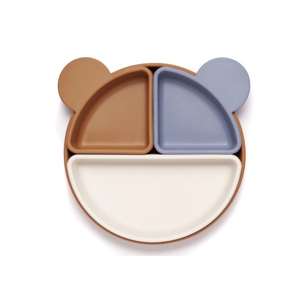 Kidnort Πιάτο σιλικόνης Retter Brown με αποσπόμενα μπολάκια 3in1 (KNSIL000021)