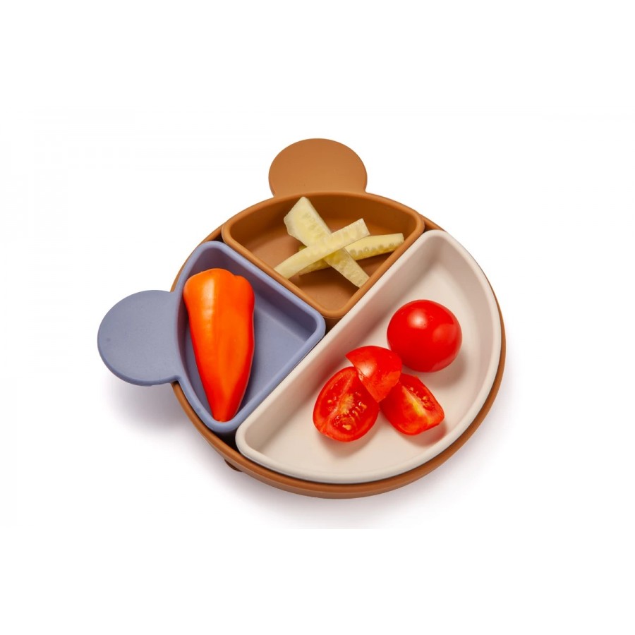 Kidnort Πιάτο σιλικόνης Retter Brown με αποσπόμενα μπολάκια 3in1 (KNSIL000021)