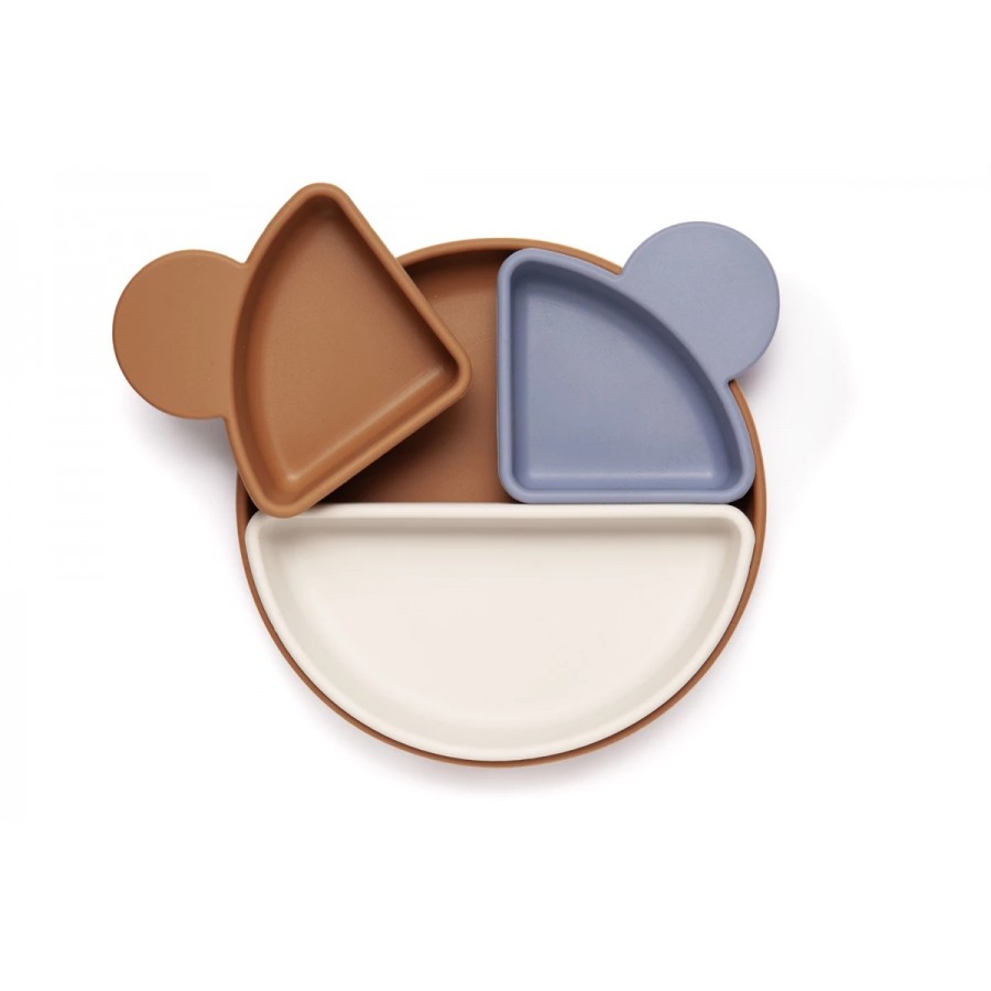 Kidnort Πιάτο σιλικόνης Retter Brown με αποσπόμενα μπολάκια 3in1 (KNSIL000021)