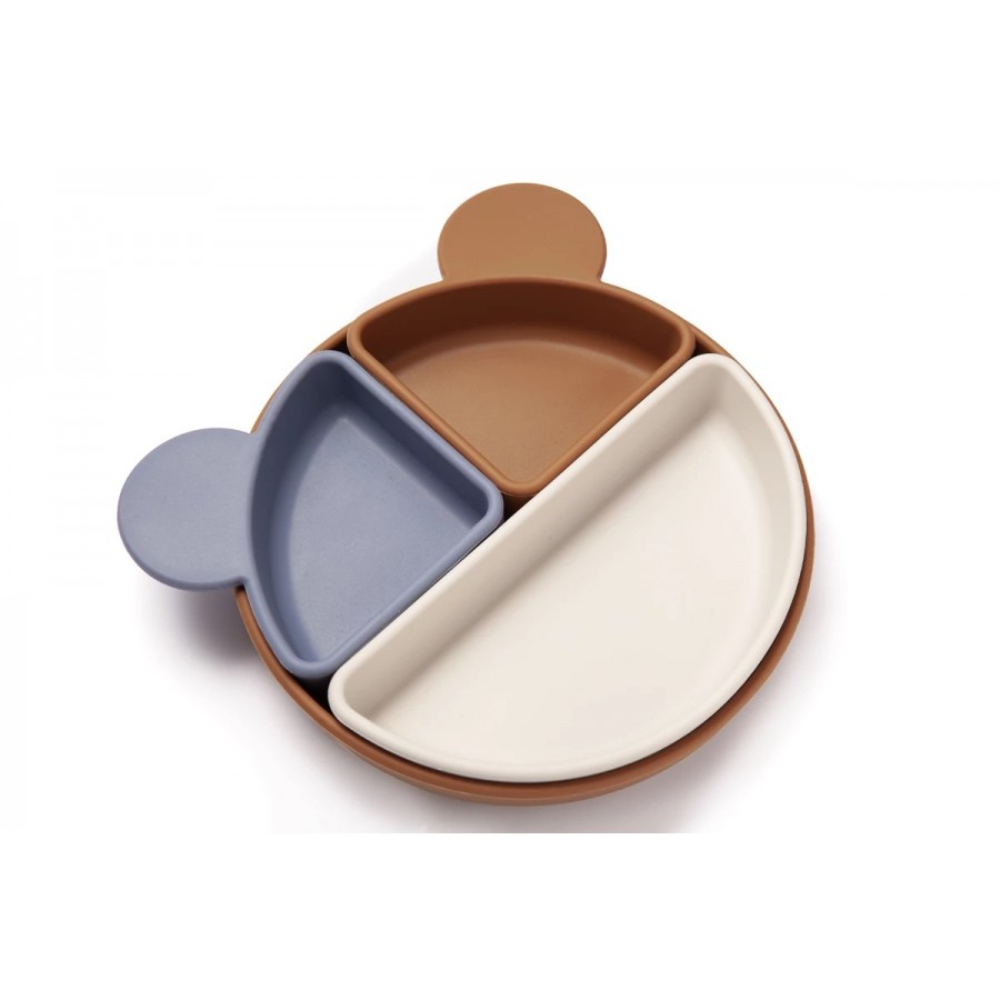Kidnort Πιάτο σιλικόνης Retter Brown με αποσπόμενα μπολάκια 3in1 (KNSIL000021)