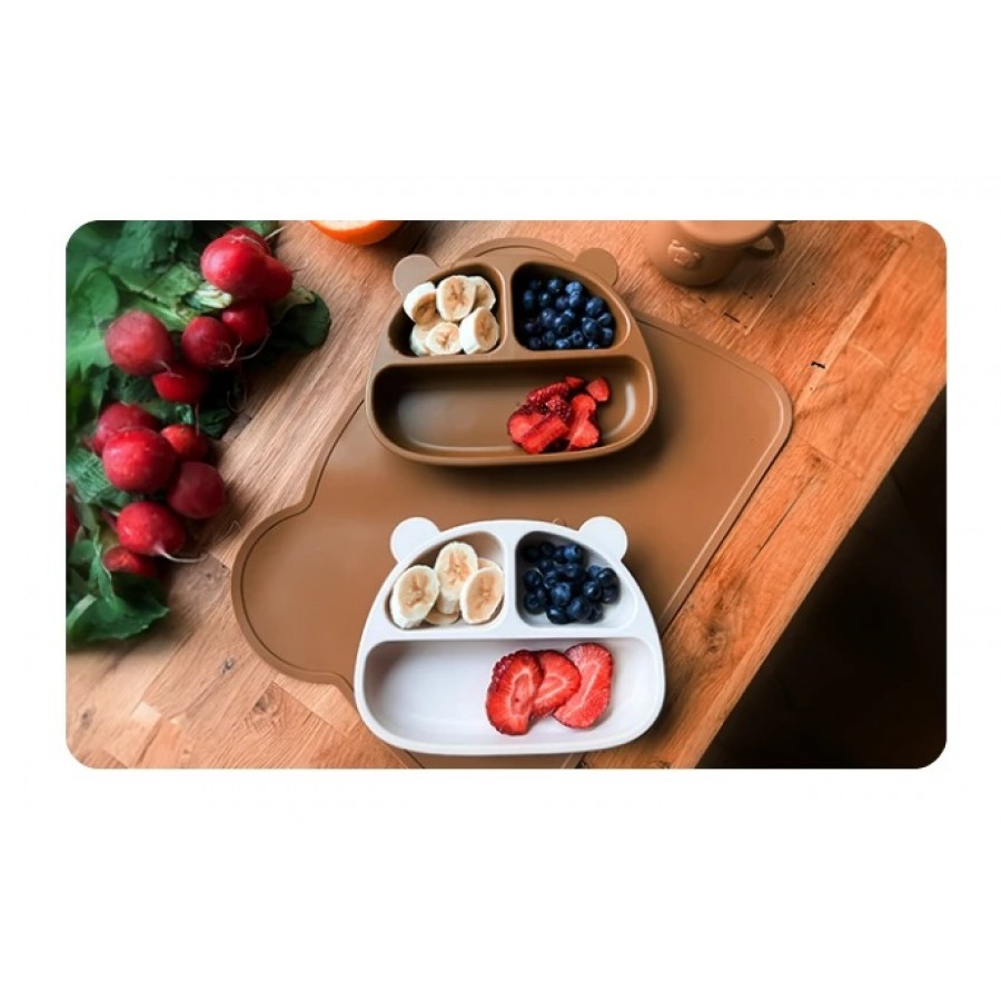 Kidnort Πιάτο Σιλικόνης με Χωρίσματα Bear Retter Mjolk Brown (KNSIL000031)